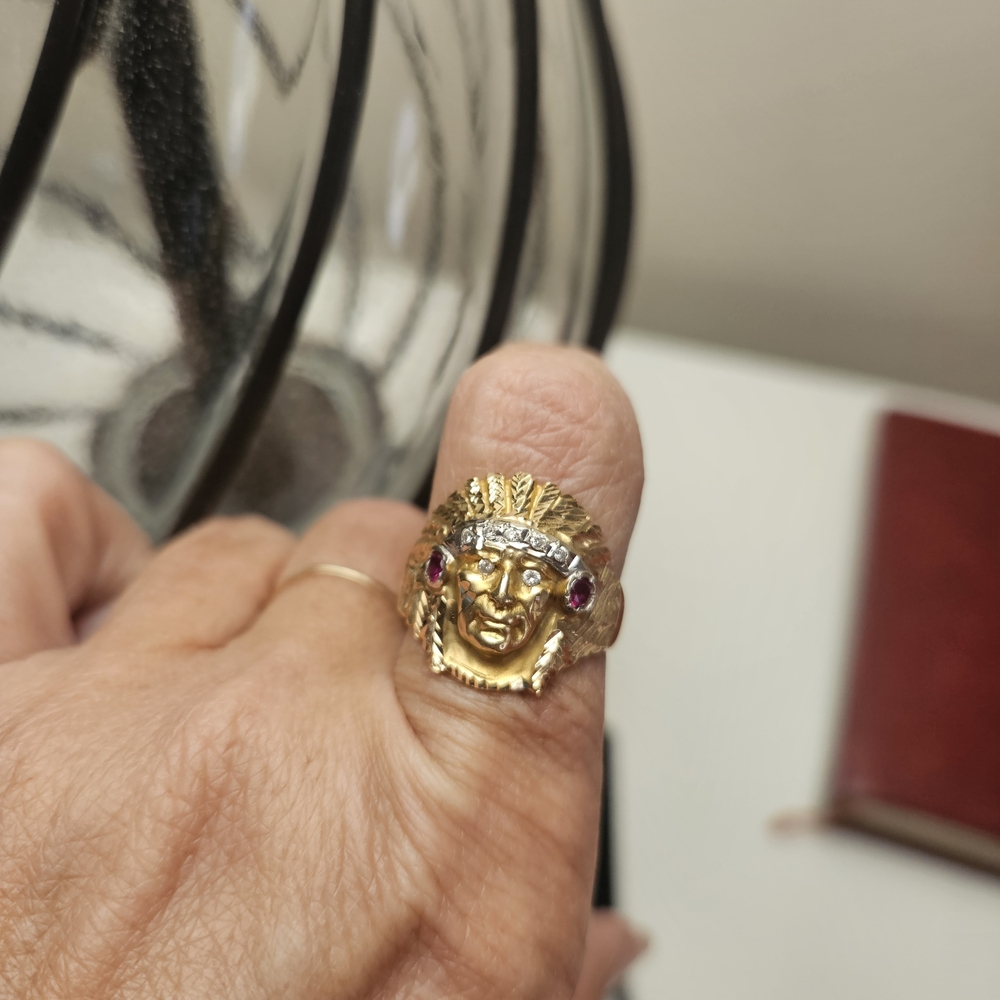 14kt Yellow Gold Native American Chief Ring 8.25 gr. - Picture 2 of 5